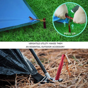 Pulling a Y-beam tent stake from the ground by its cord
