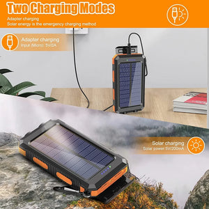 TrailCell charging two ways: Micro USB wall charging and sun charging on a rock
