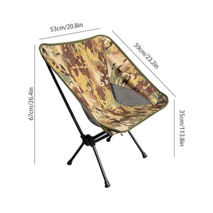 Camo moon camping chair, 20.8 in wide and 26.4 in tall