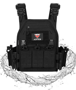 Black Artex vest with a water splash around it