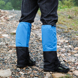 WeatherTrek Lite blue gaiters with drawstring tops pulled snug