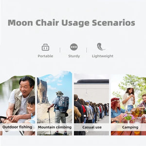 Mesh moon chair used for fishing, hiking, events and camping