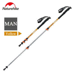 Yellow SummitStep trekking pole, shown short and at full length