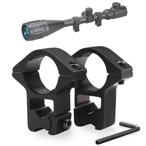 Pair of high SteadyRing rings under a scope, with hex key