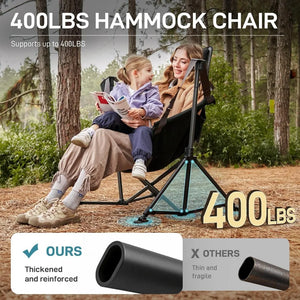 Mother and child sitting together in the 400 lb TrailLounge hammock chair
