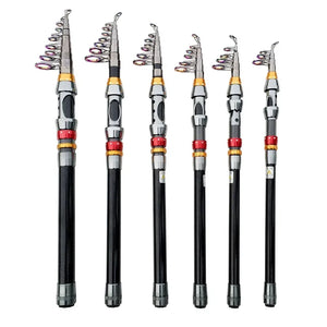 Six telescopic rod lengths shown side by side, collapsed