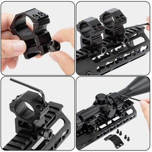 Hands mounting a SteadyRing scope ring on a rail and tightening it with a hex key