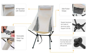 High back chair feature callouts