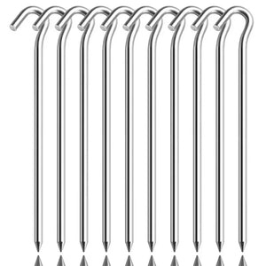 Ten silver hook tent stakes