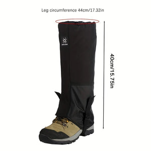 Single black gaiter marked 40 cm tall and 44 cm around the top