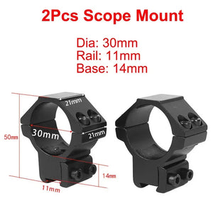 SteadyRing size chart: 30mm tube, 11mm dovetail rail, 14mm base, 50mm tall