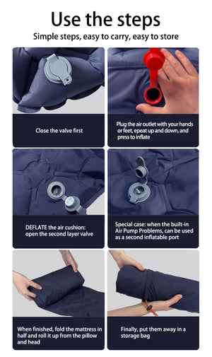 How to use the navy pad: close the valve, press, let air out, roll up