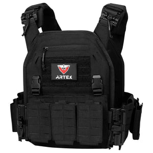 Black Artex AV-8123 airsoft vest, front, with triple pouch and side pouches