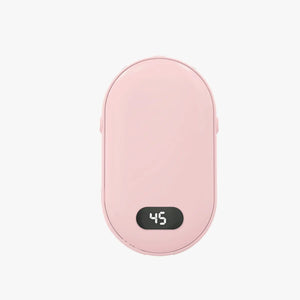 Light pink rechargeable hand warmer showing 45, front view
