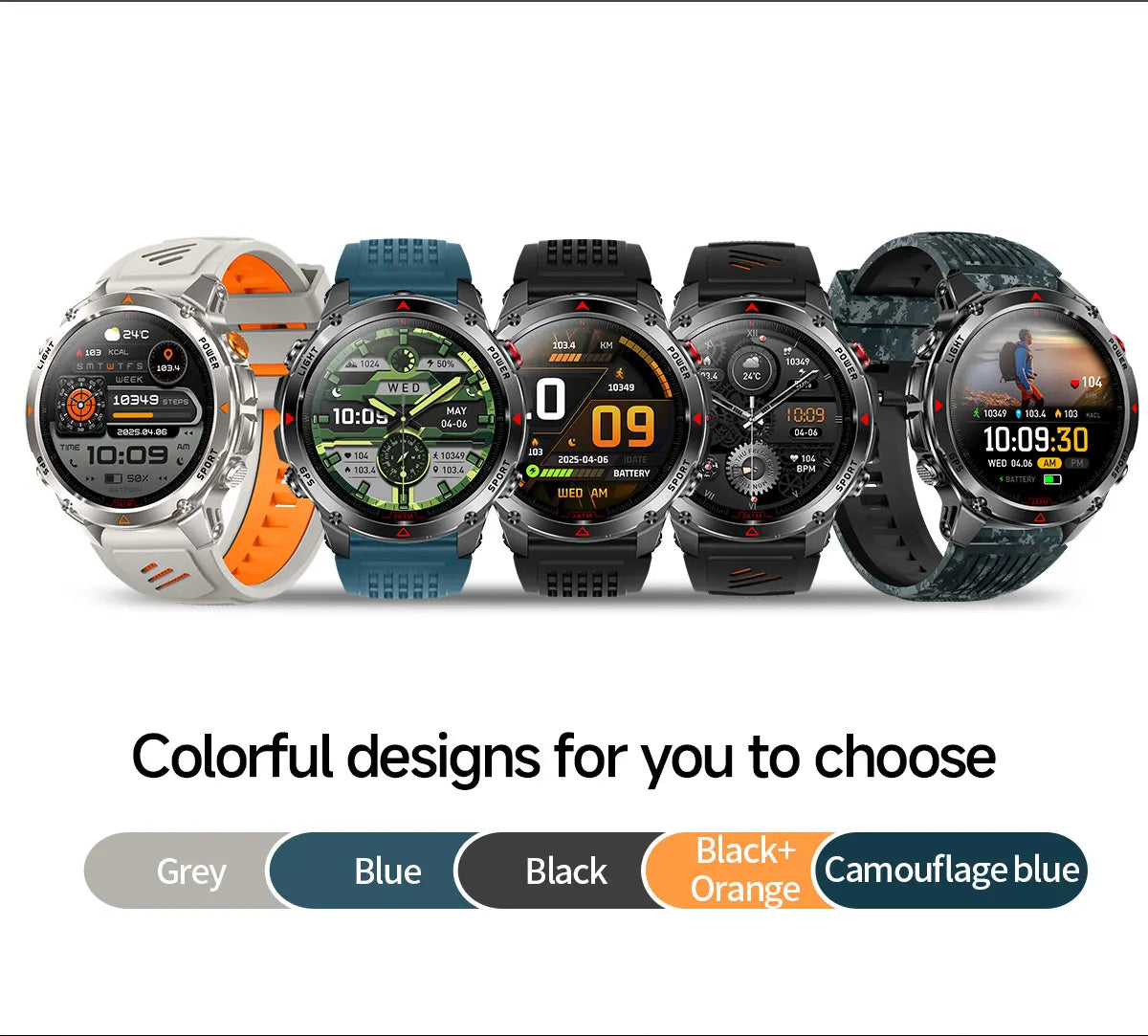 SummitNav GPS smartwatch with a black and orange silicone band on a wrist at a trail overlook