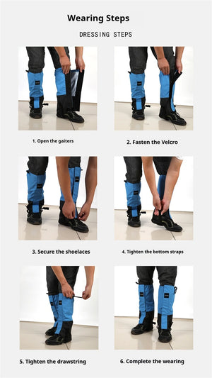 Six steps to put on WeatherTrek Lite gaiters