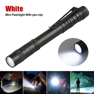 White single option: mini pen light with clip and night scenes