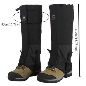 Black DriftPeak gaiters marked 40 cm tall and 45 cm around the top
