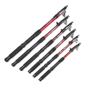 Six red fiberglass telescopic rods in different lengths