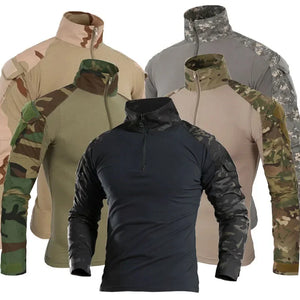 StealthWeave camo tactical shirt, quarter zip, shown in five colors side by side
