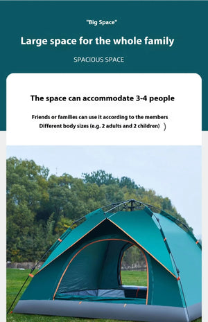 Pop-up tent fits 3-4 people, 2 adults and 2 children