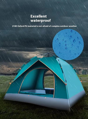 Pop-up camping tent standing in the rain, 210D Oxford PU waterproof fabric