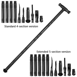 TrailMaster Pro trekking pole shown with 4-section and 5-section tool sets