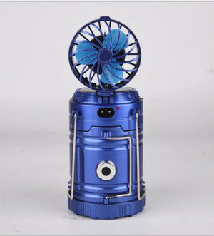 Blue EverGlow lantern with the fan flipped up and light blue fan blades