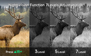 Deer shown in color, then at IR levels 3, 5 and 7