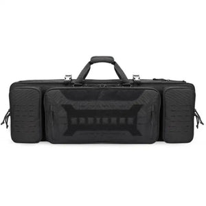 Black GuardianPro rifle case with laser-cut side pouches and a top carry handle