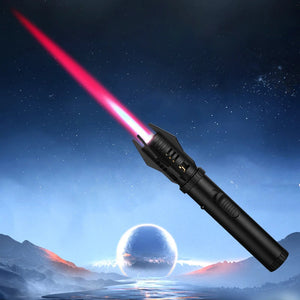 Frosted black jet torch lighter with a black head and pink-red flame against a night sky