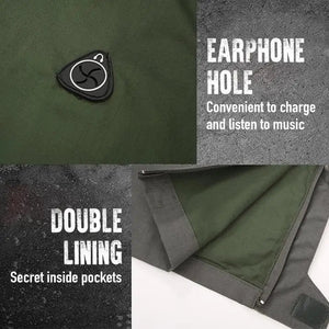 Close-up of the StealthForge earphone port and the inner lining with a zip inside pocket