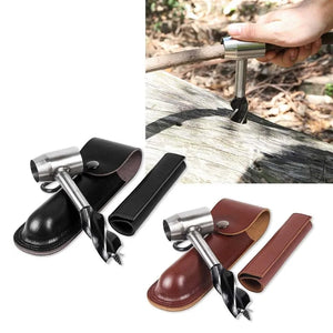 Bushcraft hand auger with black and brown sheaths