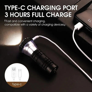 Lantern body charging from a power bank by a Type-C cable; text says 3 hours to full charge