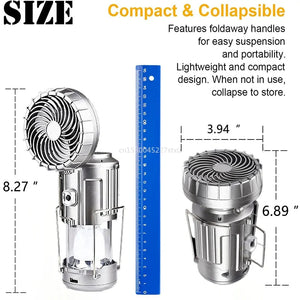 Silver fan lantern size marks: 8.27 in tall open, 6.89 in closed, 3.94 in wide, next to a ruler