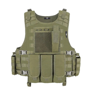 Green TrailGuardian MOLLE vest, front view with front and side pouches
