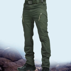 Green Adventure Ready cargo pants with angled zip pockets and shaped knees