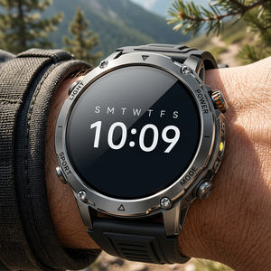 NatureTactic BeaconMax smartwatch on a man's wrist, variant row 33