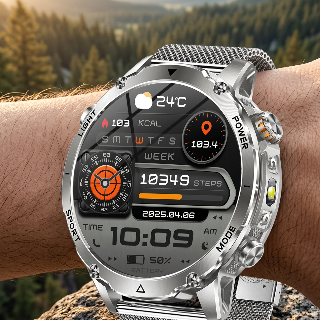 NatureTactic BeaconMax smartwatch on a man's wrist, variant row 41