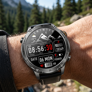 NatureTactic BeaconMax smartwatch on a man's wrist, variant row 42