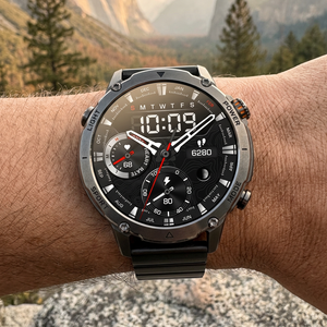 NatureTactic BeaconMax smartwatch on a man's wrist, variant row 38