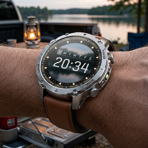 NatureTactic BeaconMax smartwatch on a man's wrist, variant row 43