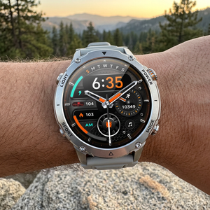 NatureTactic BeaconMax smartwatch on a man's wrist, variant row 35